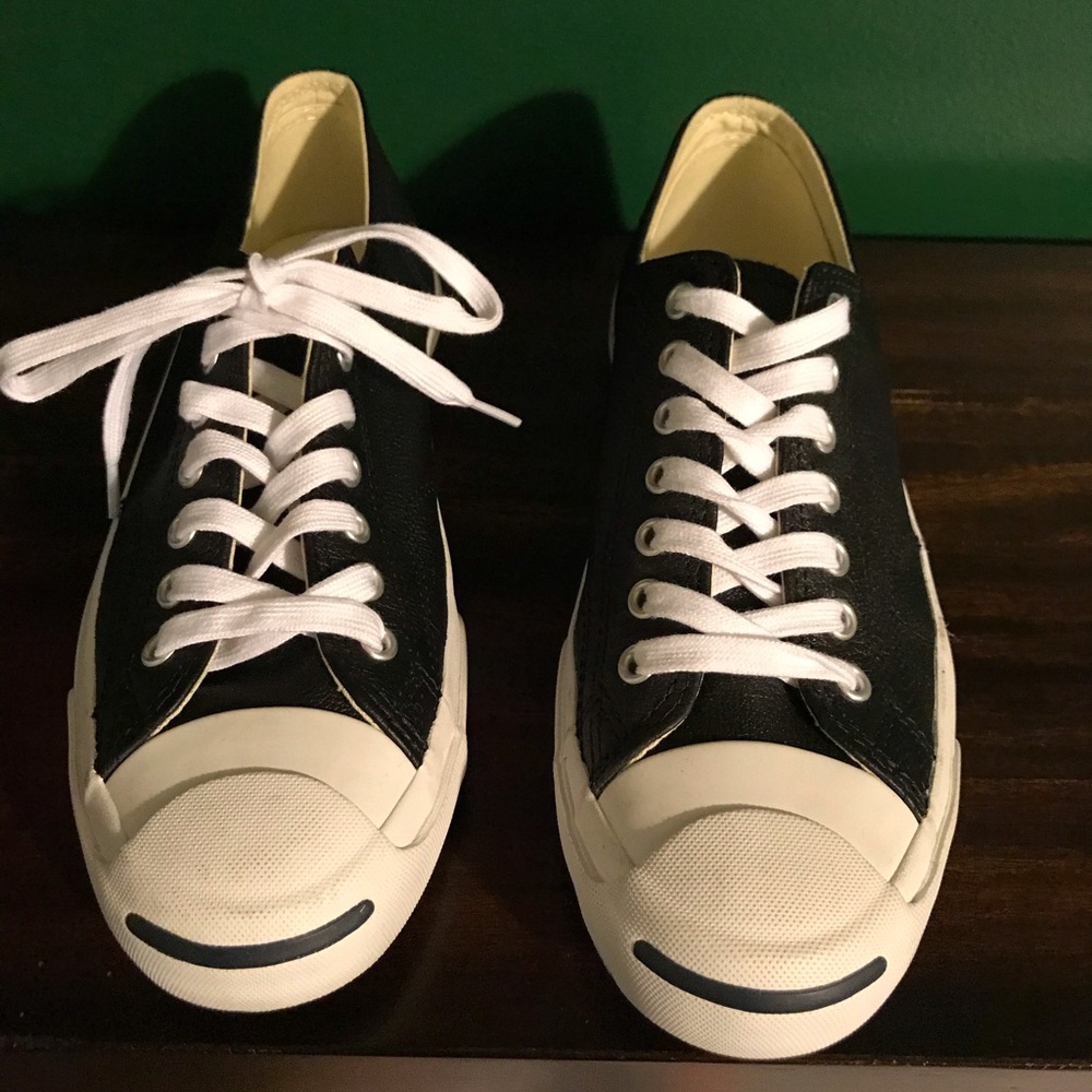 Black Faux Leather Jack Purcell Converse